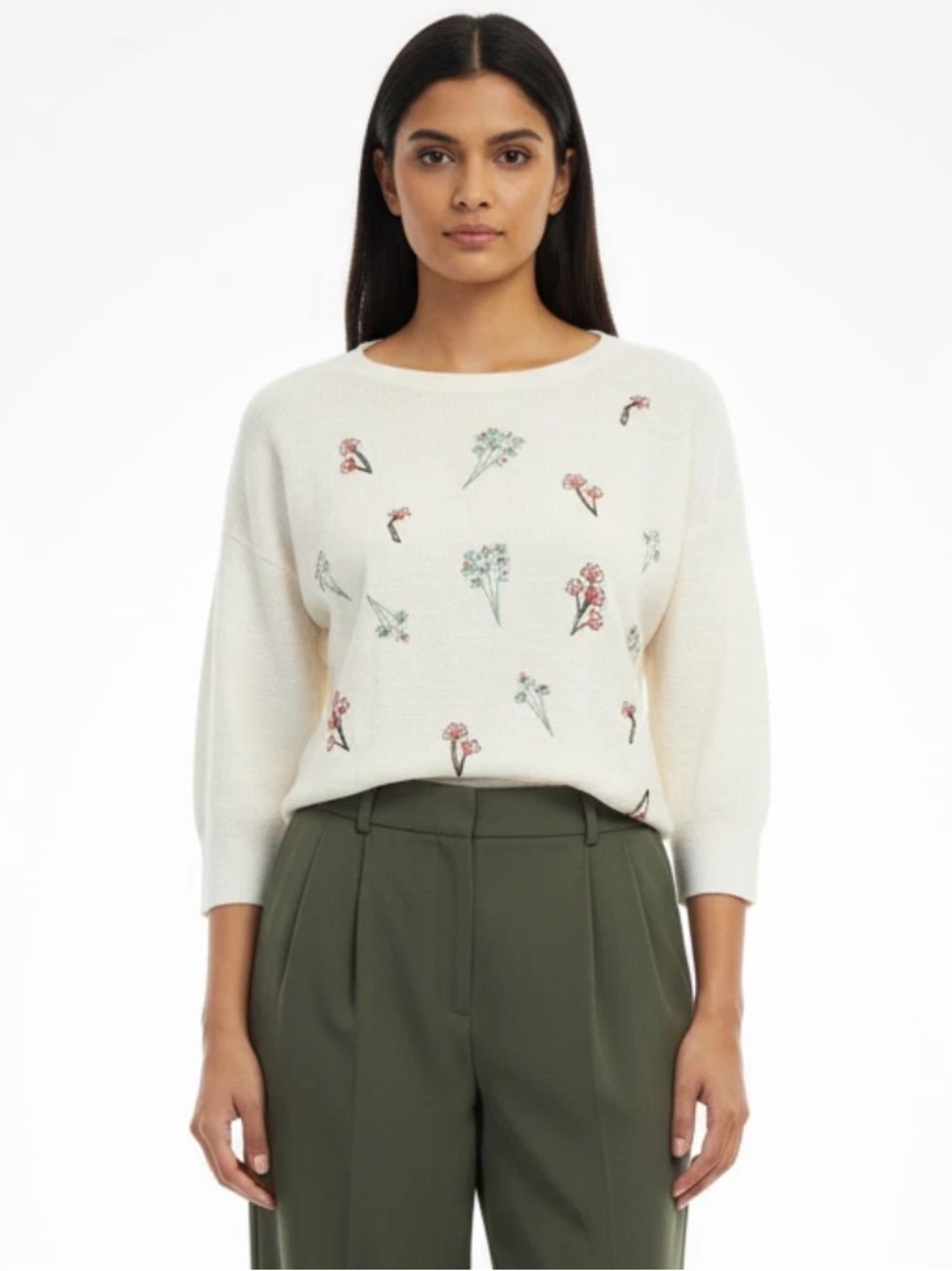 Women's Loft Cacti Soutache Cream sweater Sz M